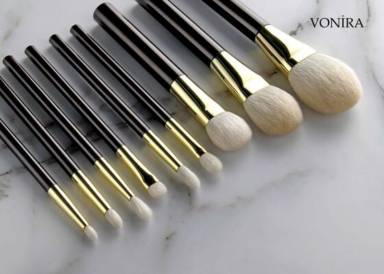 Кисть для румян Vonira Custom Wholesale Natural White Goat Hair Flat Dark Brown Handle Makeup Cheek Blusher Brush